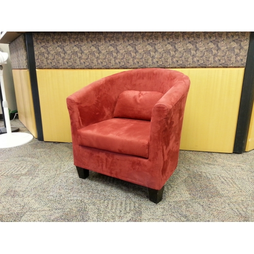 Red Micro Suede Reception Tub Chair w Throw Pillow Allsold Buy Sell Used Office Furniture Calgary
